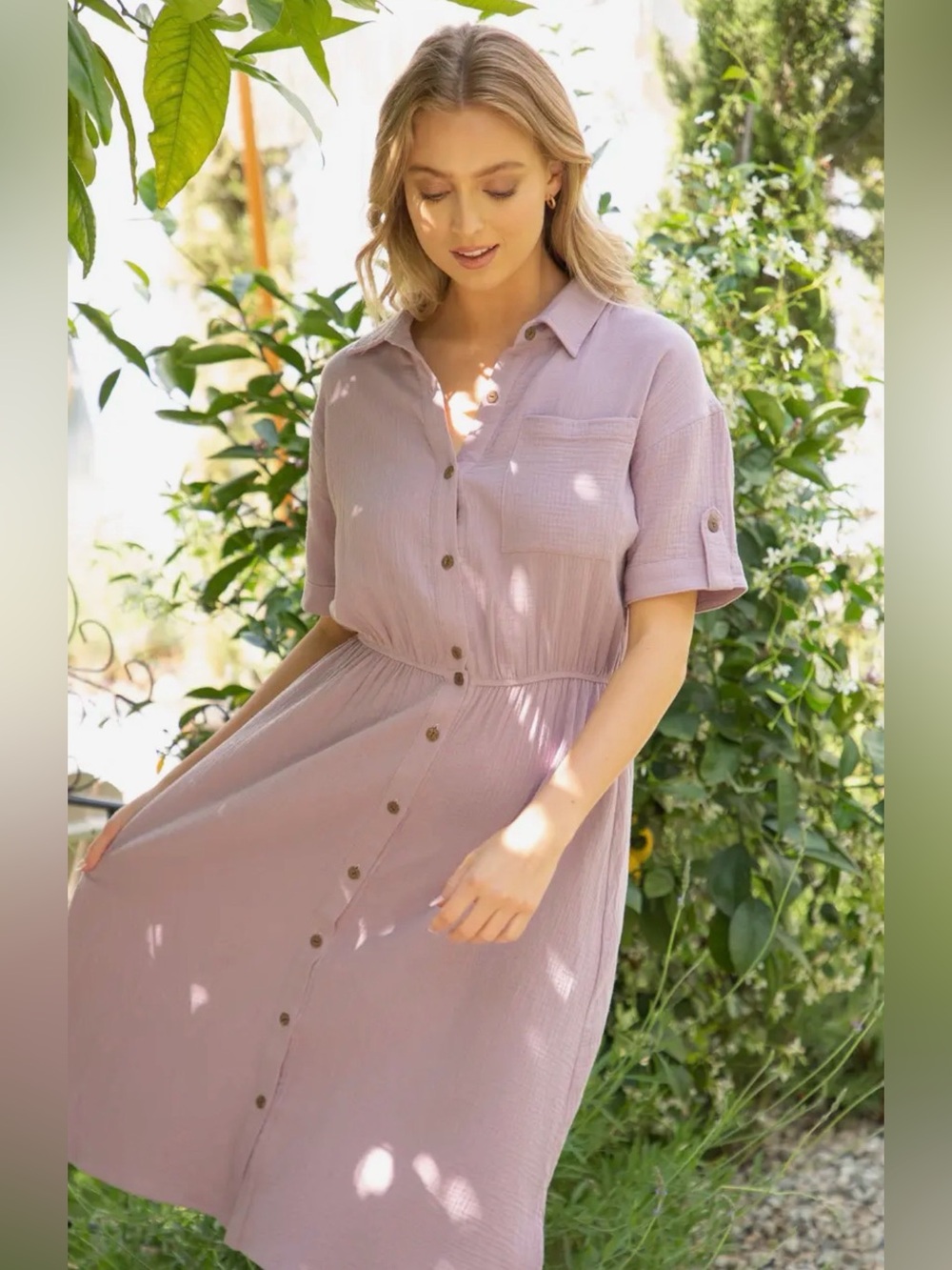 Relaxed Button-Front Lavender Shirt Dress - Unbranded - Picture 2 of 6